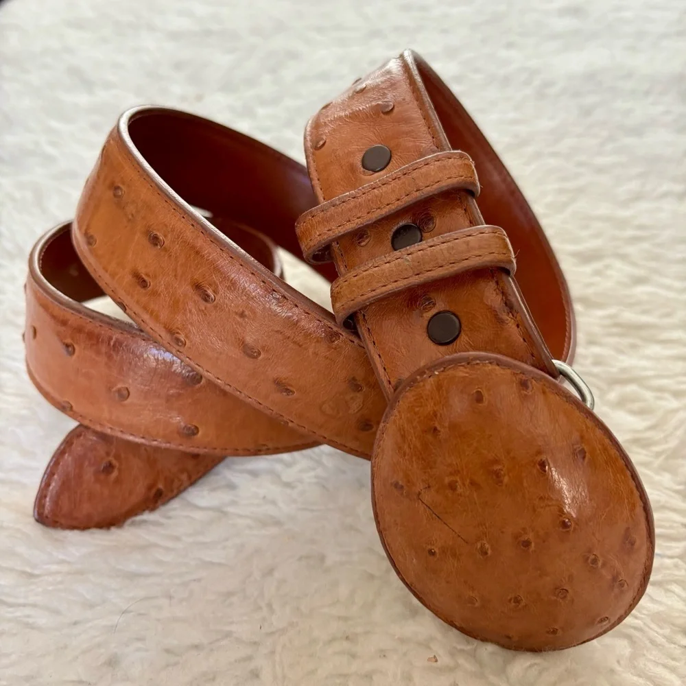 Black Jack Genuine Ostrich Skin Leather Tan Leather Men's Belt 42